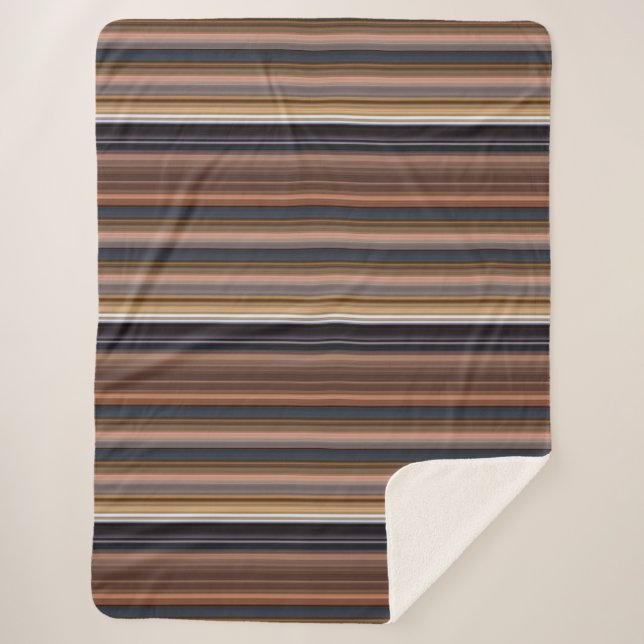 Cute blue brown stripes sherpa blanket (Front)