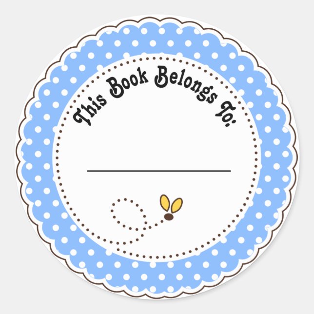 Cute Blue Bumble Bee Reading Bookplates Classic Round Sticker (Front)