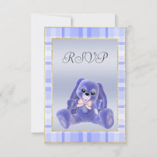 Cute Blue Bunny Baby Shower RSVP Card