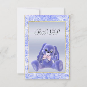 Cute Blue Bunny Baby Shower RSVP Card