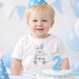 Cute Blue Bunny Boy's First Birthday  Baby T-Shirt