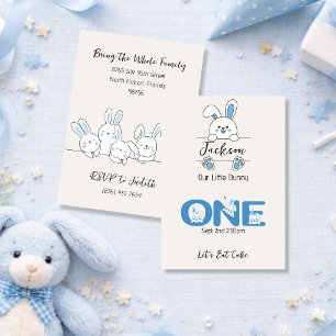 Cute Blue Bunny Boy's First Birthday  Invitation