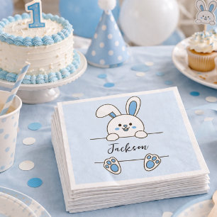 Cute Blue Bunny Boy's First Birthday  Napkin