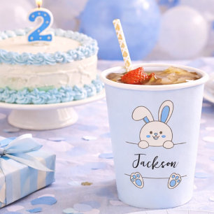 Cute Blue Bunny Boy's First Birthday  Paper Cups