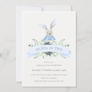 Cute Blue Bunny Foliage Any Age Birthday Invite