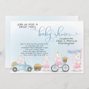 Cute Blue Bunny Parade Drive Thru Baby SHower Invitation