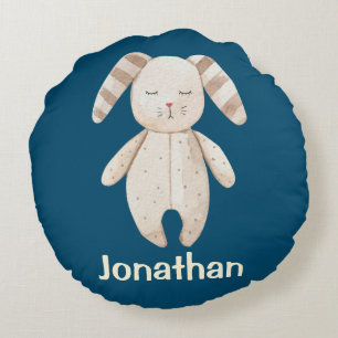 Cute Blue Bunny Rabbit Round Cushion