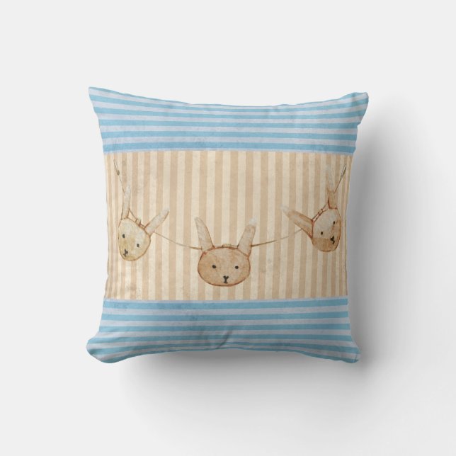 Cute Blue Bunny Rabbit Stripe Cushion (Front)