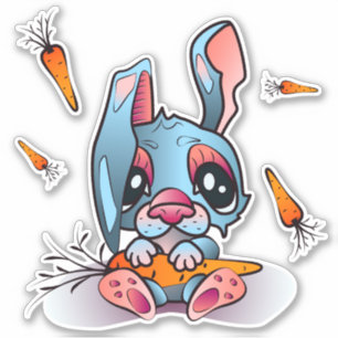 Cute Blue Bunny with Carrots Graphic Design