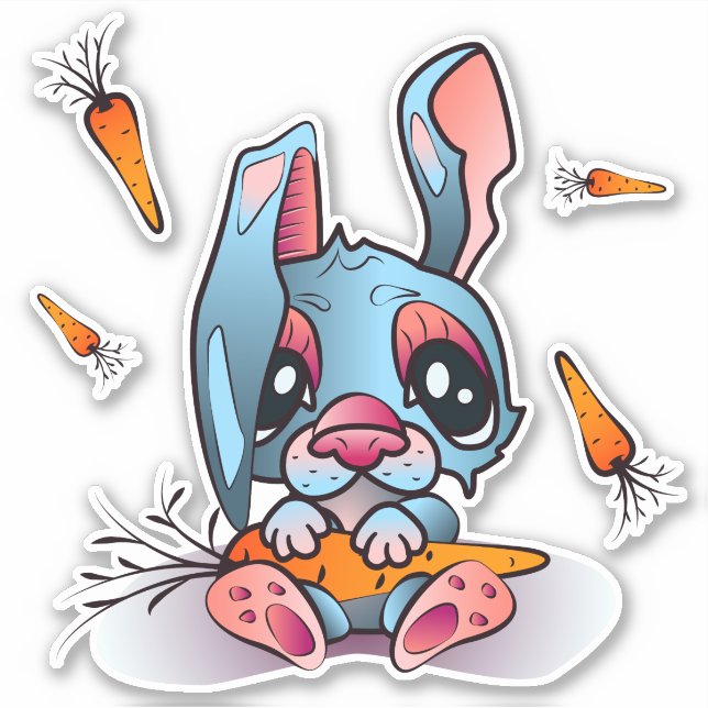 Cute Blue Bunny with Carrots Graphic Design (Front)