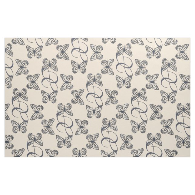 Cute Blue Butterflies & Custom Monogram Pattern Fabric (Fat Quarter)