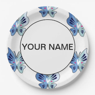 Cute Blue Butterflies Paper Plate