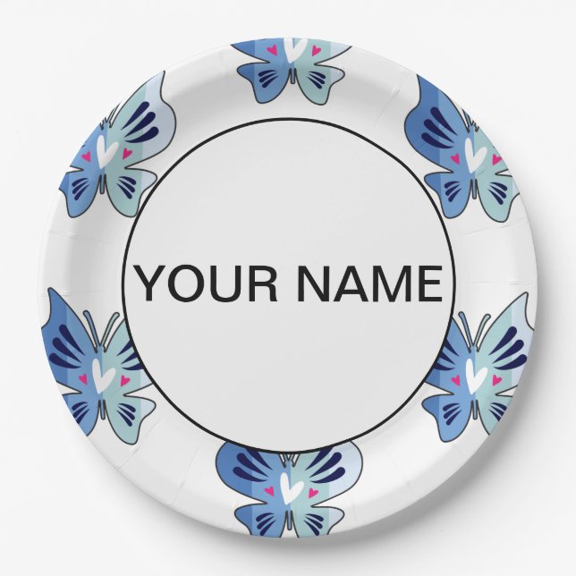 Cute Blue Butterflies Paper Plate (Front)