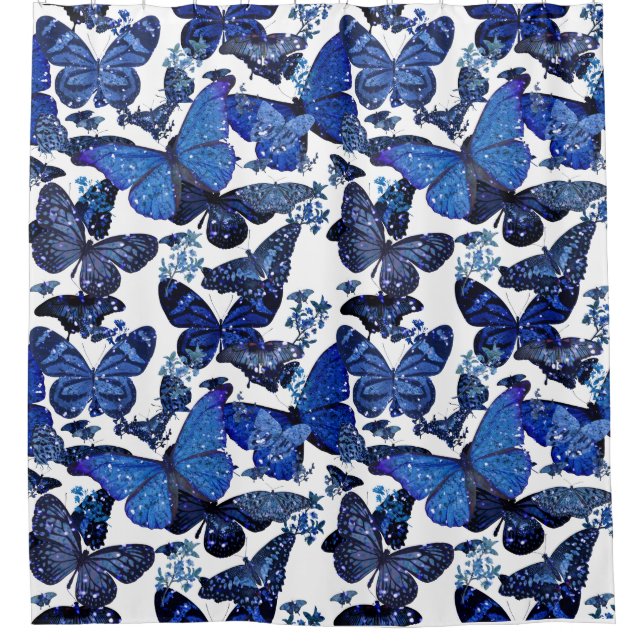 cute blue butterflies with glitter shower curtain (Front)