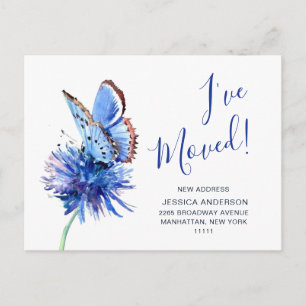 Cute Blue Butterfly Flower Moving Announcement Postcard