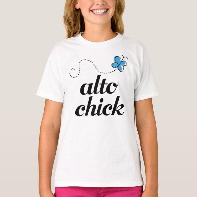 Cute Blue Butterfly Music Alto Chick Gift T-Shirt (Front)