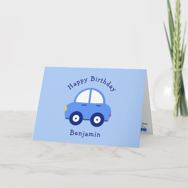 Cute Blue Car Birthday  Card (Front)