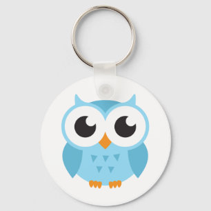 Cute blue cartoon baby owl key ring