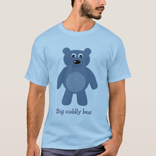 Cute Blue Cartoon Big Cuddly Bear T-Shirt (Front)