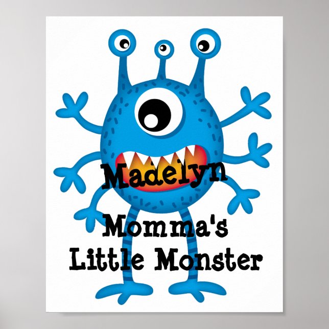 Cute Blue Cartoon Monster Funny Fun for Kids Poster (Front)