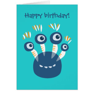 Cute Blue Cartoon Monster With Four Eyes Kids