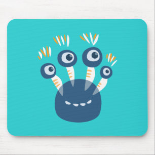 Cute Blue Cartoon Monster With Four Eyes Kids Mouse Pad