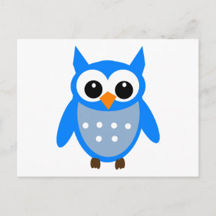 Cute Blue Cartoon Owl Postcard
