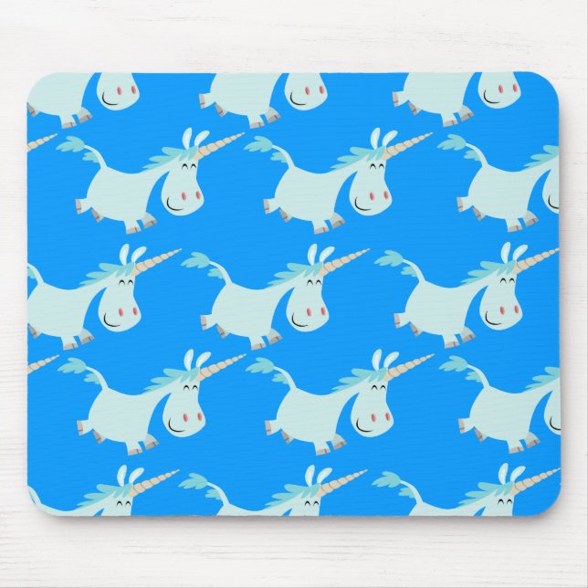 Cute Blue Cartoon Unicorn Herd!! mousepad (Front)