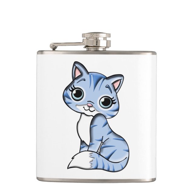Cute blue cat cartoon hip flask (Front)