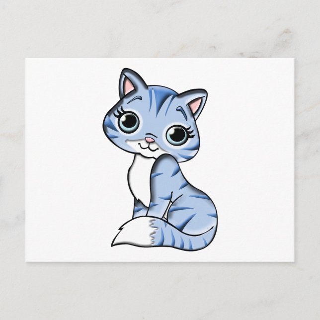 Cute blue cat cartoon postcard (Front)