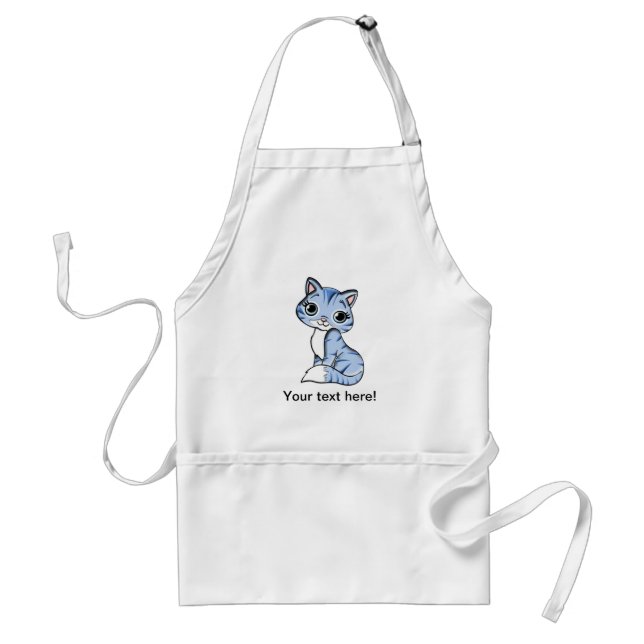 Cute blue cat cartoon standard apron (Front)