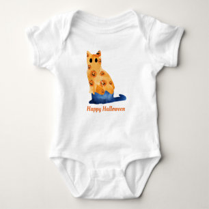 Cute Blue Cat In Halloween Costume 3 Baby Bodysuit