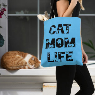 Cute Blue Cat Mum Life Modern Chic Mother's Day Tote Bag
