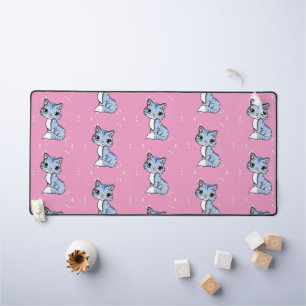 Cute blue cat on pink desk mat