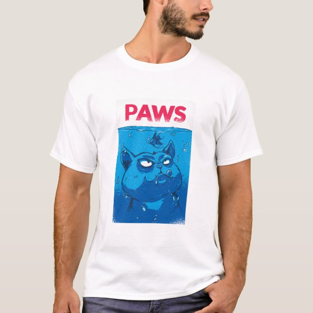 Cute Blue Cat “Paws” Funny Cat Lover T-Shirt (Front)