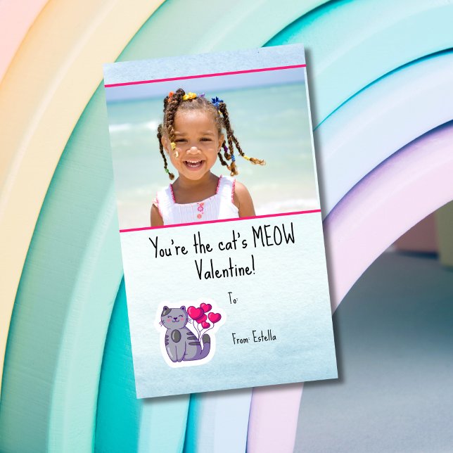 Cute Blue Cat Photo Kids Classroom Valentine's Day Card (Creator Uploaded)