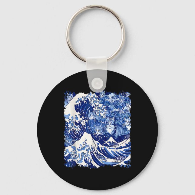 Cute Blue Cats Wave For Kamala Funny Blue Wave Of  Key Ring (Front)