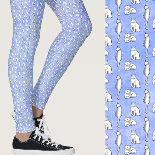 Cute Blue Cats Whimsical Patterned Leggings (Creator Uploaded)