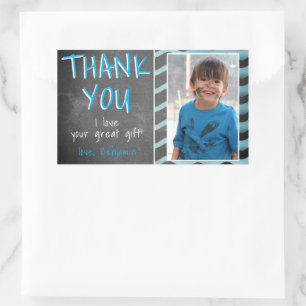 Cute Blue Chalkboard Birthday Photo Thank You Rectangular Sticker