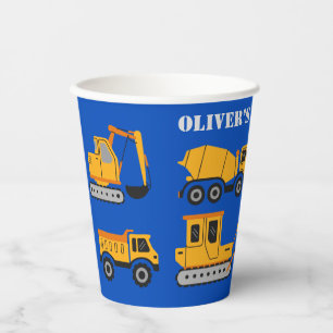 Cute Blue Children's Construction Birthday  Paper Cups