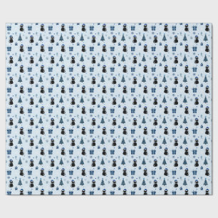 Cute Blue Christmas Cat Snowflakes Holiday Pattern Wrapping Paper