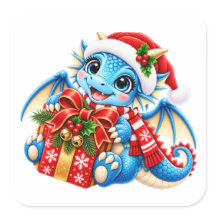 Cute Blue Christmas Dragon Sticker