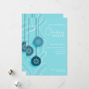 Cute Blue Christmas Invite Party card with QR Code