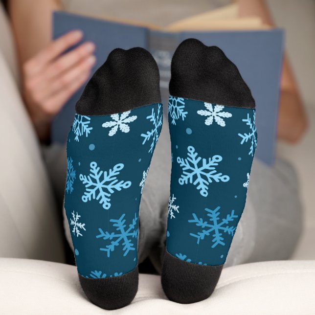 Cute Blue Christmas Snowflake Illustration Pattern Socks (Bottom)