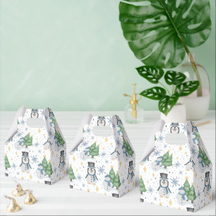 Cute Blue Christmas Snowman Penguin Favour Box