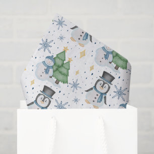 Cute Blue Christmas Snowman Penguin Tissue Paper