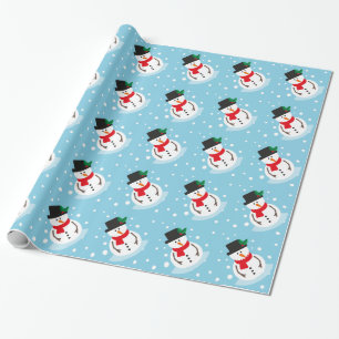 Cute Blue Christmas Snowy Snowman Gift Wrapping Paper