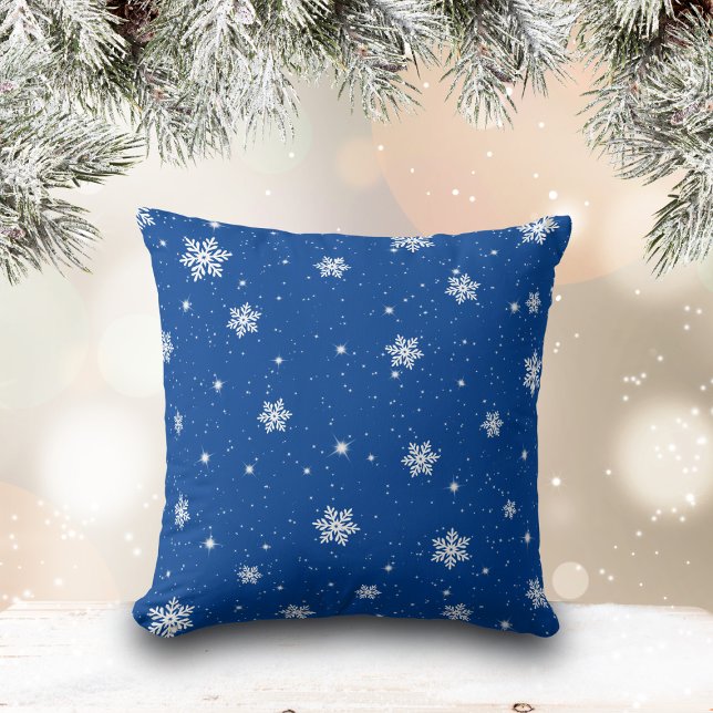 Cute Blue Christmas Stars Snowflakes Pattern Cushion (Creator Uploaded)
