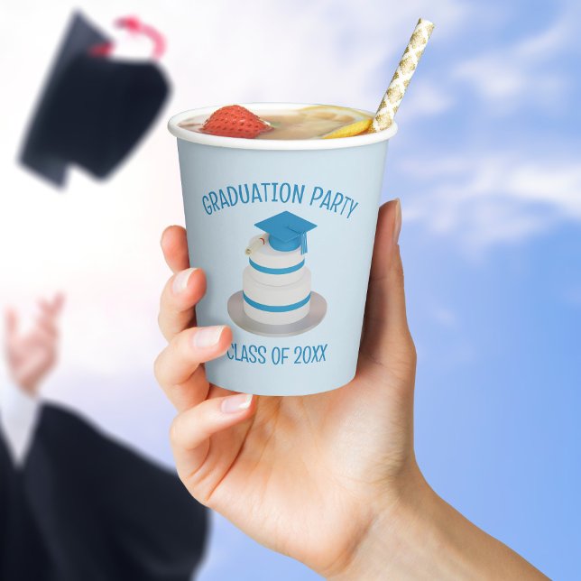 Cute Blue Class of Graduation Party Paper Cups (Throw your caps in the air! Add your class year to these cute blue graduation party paper cups)
