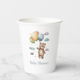 Cute blue classic teddy bear baby shower  paper cups